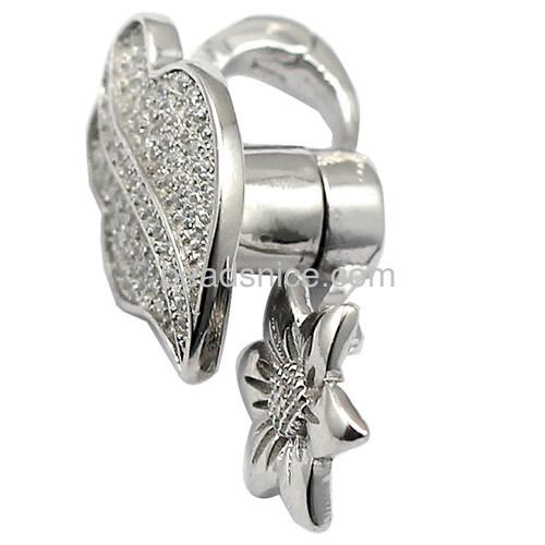 Magnetic clasp 925 sterling silver crystal micro pave clasp leaf shape
