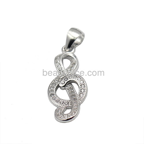 Full rhinestone pendant sterling silver musical note for long necklace making