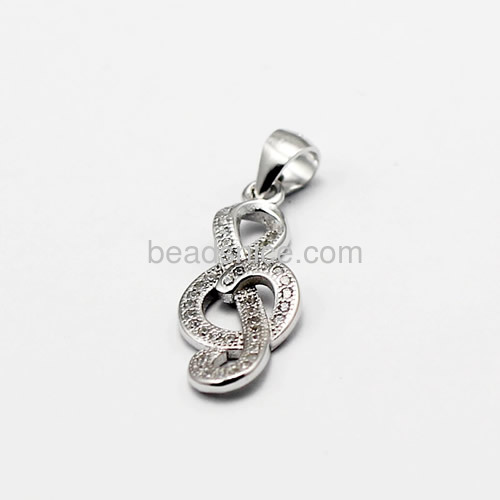Full rhinestone pendant sterling silver musical note for long necklace making