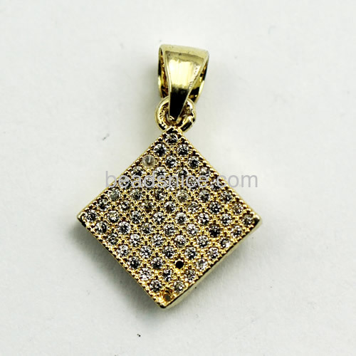 Necklace pendant rhombus sterling silver micro pave with crystal for necklace making as gifts