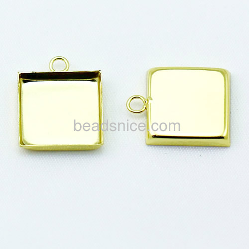 Jeweiry Brass Pendant,fits 16mm square,Hole:about 2.5mm,Nickel Free,Lead Free,Rack Plating,