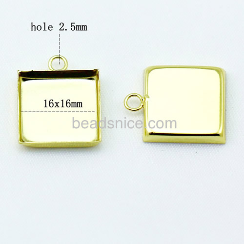 Jeweiry Brass Pendant,fits 16mm square,Hole:about 2.5mm,Nickel Free,Lead Free,Rack Plating,