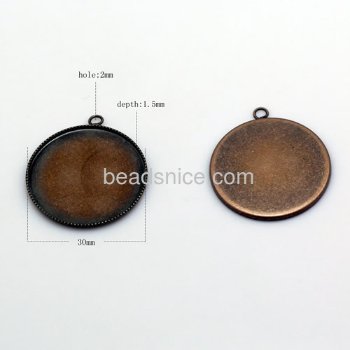 Brass Cabochon Pendant Setting,fits 30mm round,Hole:about 2.5mm,Lead-Safe,Nickel-Free,rack plating,thin
