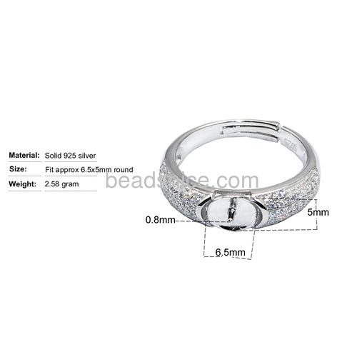 925 silver rings for men women micro pave semi mount ring setting oval adjustable US ring size 7 to 9
