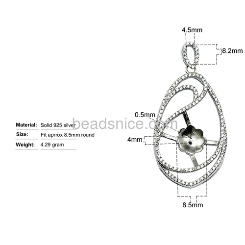 New pendant setting 925 sterling silver for jewelry making 44x21mm pin size 4x0.5mm