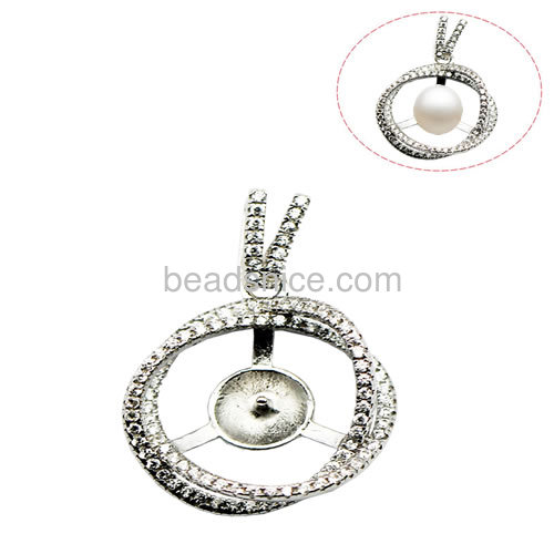 Fine necklace pendan setting 925 sterling silver for woman jewelry making micro pave round 27.5x18mm