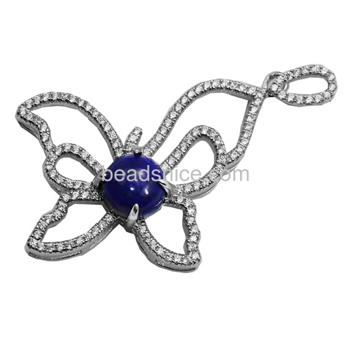 925 sterling silver pendant setting micro pave cz  butterfly 45.5X25.5mm pin size 4X1mm