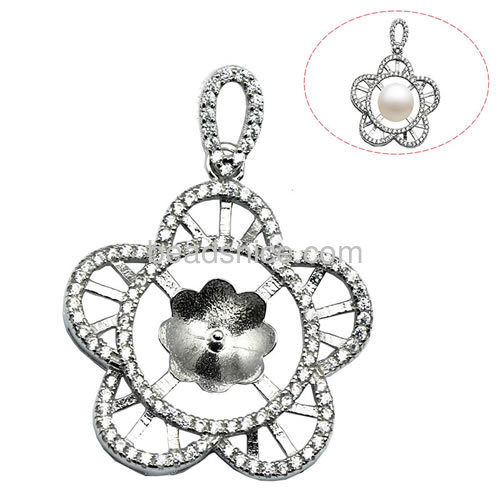 Fine jewelry  pendant setting 925 silver pendant  base flower-shaped micro pave 32.5x23.5mm pin size 3.5x0.8mm