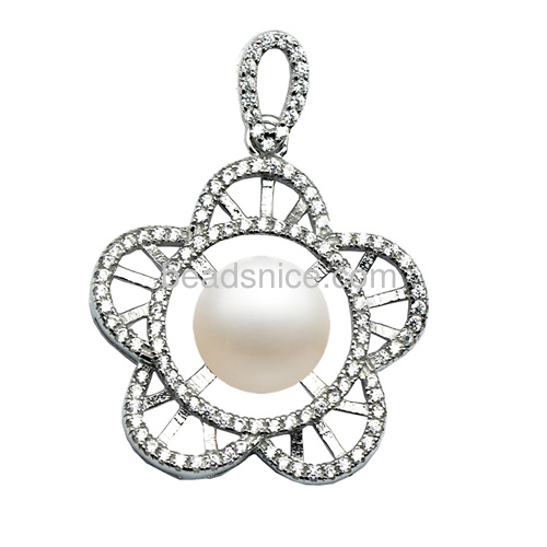 Fine jewelry  pendant setting 925 silver pendant  base flower-shaped micro pave 32.5x23.5mm pin size 3.5x0.8mm