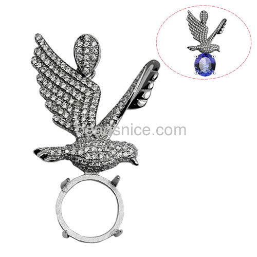 925 sterling silver micro pave cz pendant setting with eagle shaped 37X22mm pin size 4.5X1mm