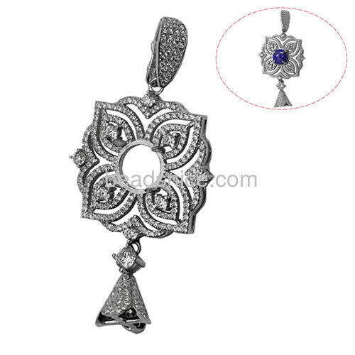 Charming 925 sterling silver pendants setting micro pave with flower-shaped 57.5X28mm pin size 4X1mm