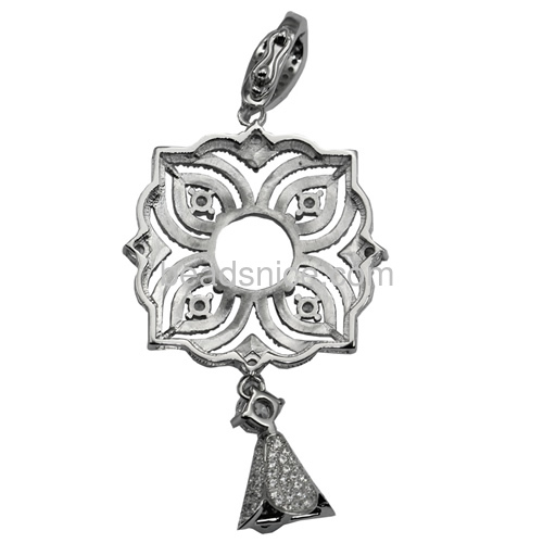 Charming 925 sterling silver pendants setting micro pave with flower-shaped 57.5X28mm pin size 4X1mm