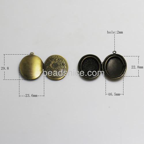 Brass Pendant, Album box,Oval, 29.8x23.6mm,inside diameter 22.8x16.5mm,Nickel free, Lead Free,Hole:Approx 1.8MM,