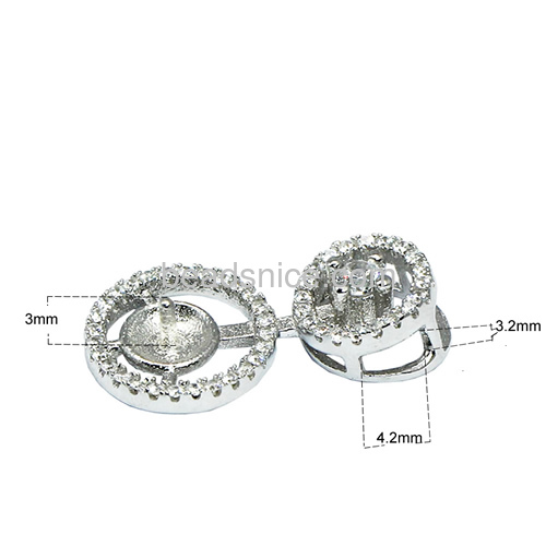 New pendant setting silver 925 sterling micro pave round-shaped  22x11mm pin size 3x0.5mm