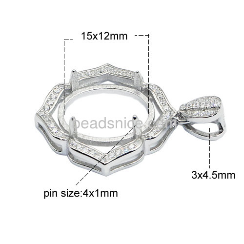 Unique designs pendant setting 925 sterling silver for woman jewelry making oval 30x21mm pin 4x1mm