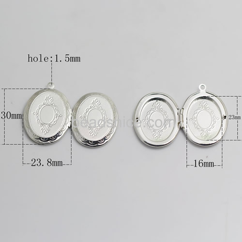 Brass Pendant, Album box,Oval,silver plated, 30x23.8mm,inside diameter 23x16mm,Nickel free, Lead Free,Hole:Approx 1.9MM,