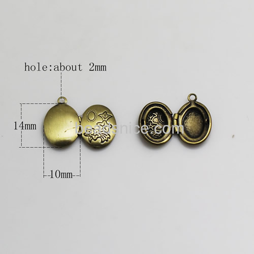 Brass Locket Photo Pendant,Base Diameter:14x10mmmm,Hole：about 2mm,Lead Safe,Nickel Free,
