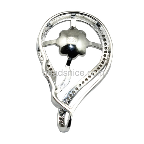 Charming sterling silver 925 pendant setting micro pave for woman pearl  32.5x19.5mm pin size 4x0.5mm