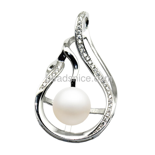 Charming sterling silver 925 pendant setting micro pave for woman pearl  32.5x19.5mm pin size 4x0.5mm