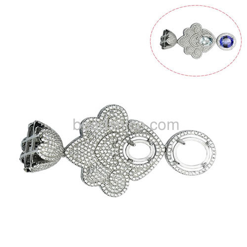 New pendants setting crystal 925 sterling silver micro pave for jewelry making oval 61x29mm pin 5x1mm