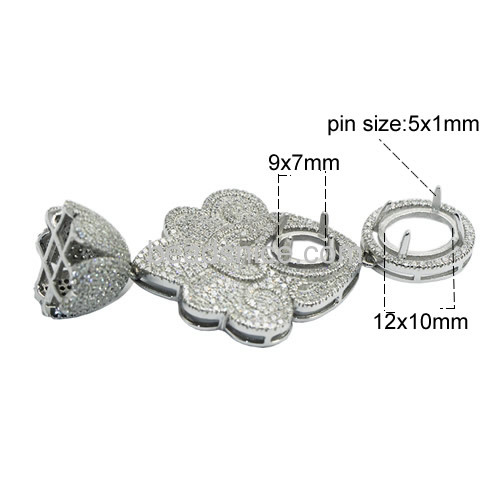 New pendants setting crystal 925 sterling silver micro pave for jewelry making oval 61x29mm pin 5x1mm