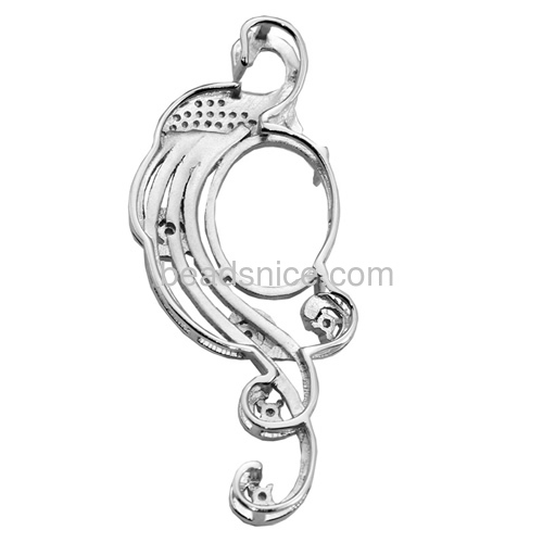925 sterling silver pendant setting micro pave for jewelry making peacock shape 50.5X22mm pin size 4.5X1mm