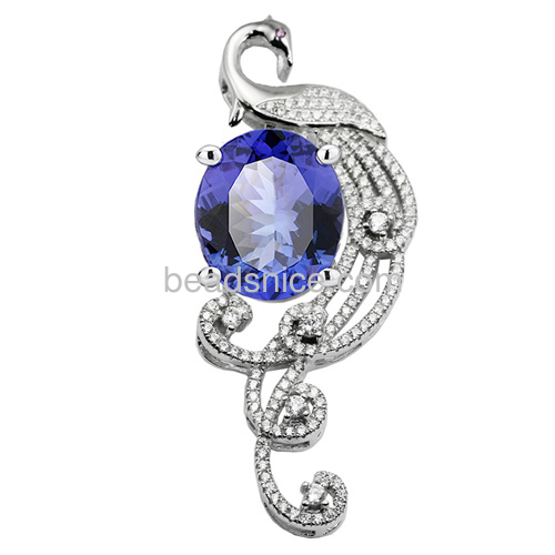 925 sterling silver pendant setting micro pave for jewelry making peacock shape 50.5X22mm pin size 4.5X1mm