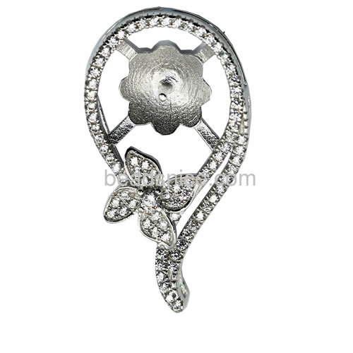 925 sterling silver jewelry pendant setting for woman necklace making micro pave round 30x15.5mm  0.8mm