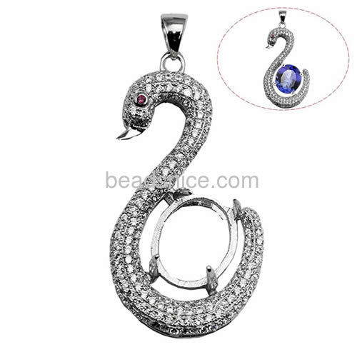 925 sterling silver pendant setting micro pave unique pendant designs for girls swan shape 38X18mm pin size 1X4.5mm