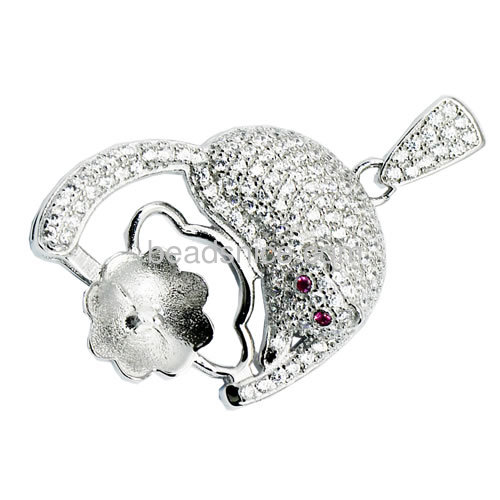 Pendant setting sterling silver 925 for woman necklace making micro pave with cat-shaped 30.5x20mm  0.8mm
