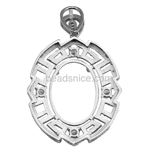 High quality 925 silver pendant setting micro pave oval 42.5X27.5mm pin size 4.5X1mm