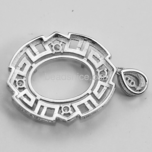 High quality 925 silver pendant setting micro pave oval 42.5X27.5mm pin size 4.5X1mm