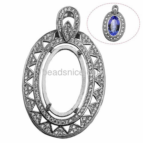 925 silver jewelry pendant setting oval pendants base 39.5X25mm pin size 4.5X1mm