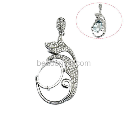 Micro pave pendant setting sterling silver for jewelry making 40.5x21mm pin size4.5x1mm