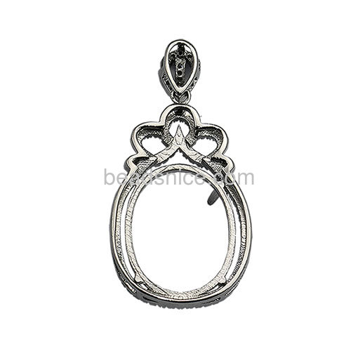 Charming pendant blanks sterling silver 925 micro pave setting for jewelry making 40x20mm pin size4.5x1mm