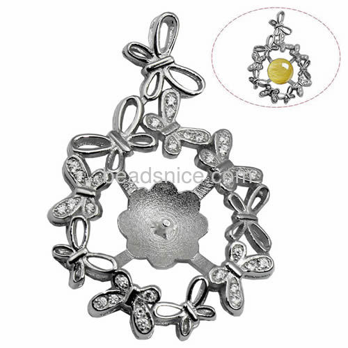 Unique 925 silver pearl pendant settings butterfly for women 33.5X22.5mm pin size 0.8X2.5mm
