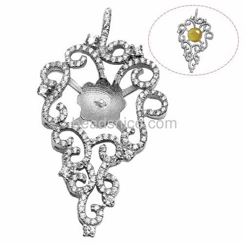 925 sterling silver pendant setting mount pendant base for half-drilled beads 43.5X24mm pin size 0.8X2mm