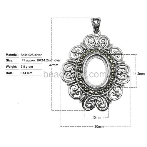 Thailand sterling silver new style pendant base blank for jewelry making size 42X30mm
