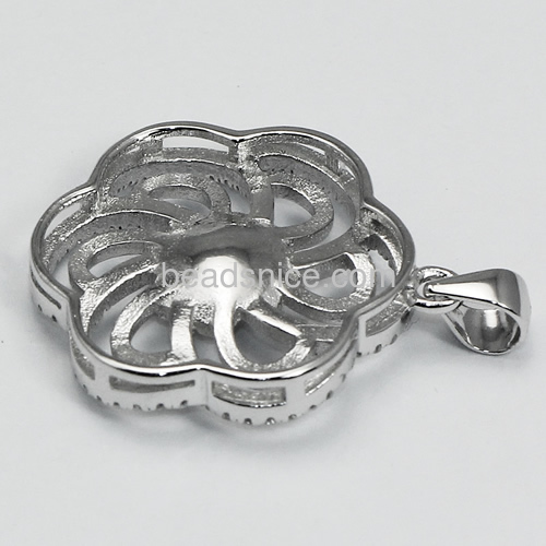Fancy 925 silver pearl pendant settings flower shape for women 29X20mm pin size 0.5X4mm