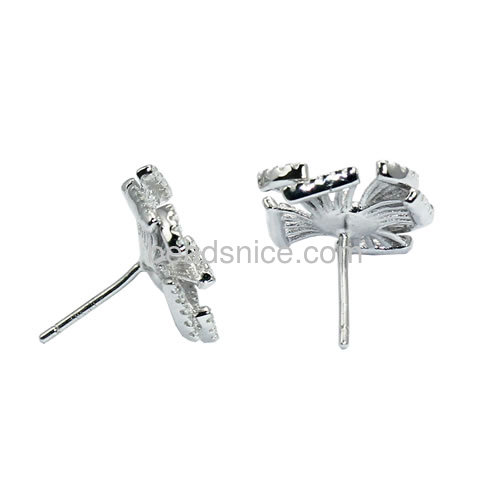 Stud earrings setting sterling silver 925 for women jewelry making micro pave 14x14mm pin size 3x0.8mm