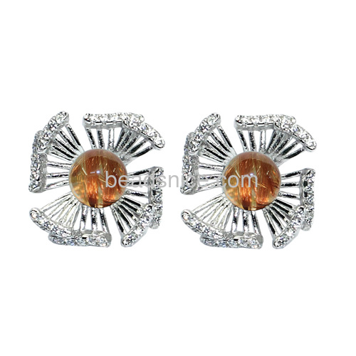 Stud earrings setting sterling silver 925 for women jewelry making micro pave 14x14mm pin size 3x0.8mm