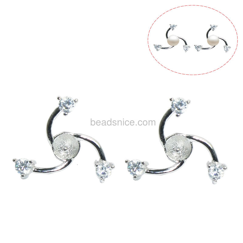 Fancy 925 steriling silver stud earring base for half-drill jewelry setting 18x18mm pin size 2x0.8mm