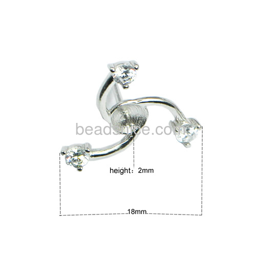 Fancy 925 steriling silver stud earring base for half-drill jewelry setting 18x18mm pin size 2x0.8mm
