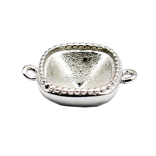 Jewelry connector cabochon bezels micro pave rhinestone sterling silver square  fit 9.5x9.5x3mm Austria crystal  4470