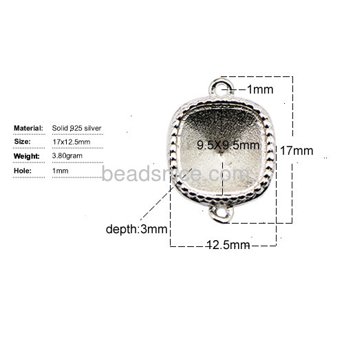 Jewelry connector cabochon bezels micro pave rhinestone sterling silver square  fit 9.5x9.5x3mm Austria crystal  4470