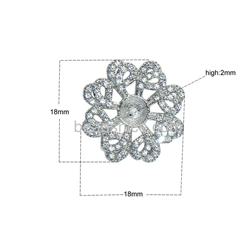 Genuine 925 sterling silver stud earrings setting micro pave flower-shaped 18x18mm pin size 2x0.8mm