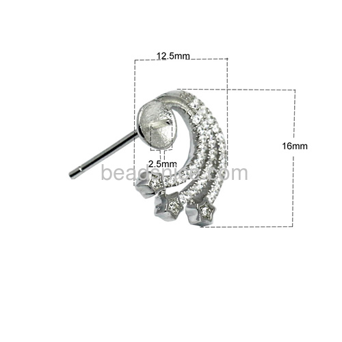 New design stud earring base for half-drill 925 steriling silver 16x12.5mm pin size 2.5x0.5mm