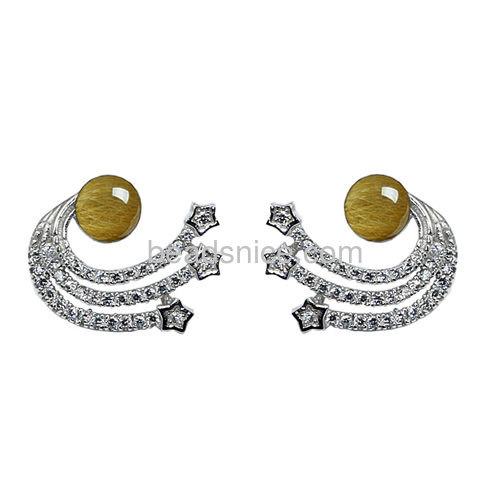 New design stud earring base for half-drill 925 steriling silver 16x12.5mm pin size 2.5x0.5mm