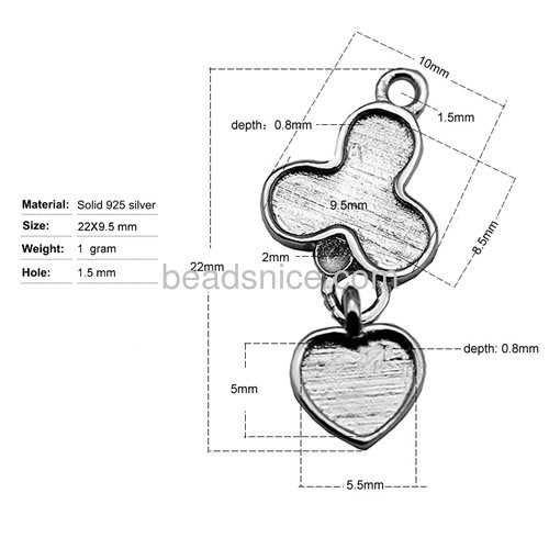 Pendant setting 925 sterling silver wholesale jewelry blank pendant trays fit 5.5X5mm 8.5X9.5mm Austria crystal 2708 2808