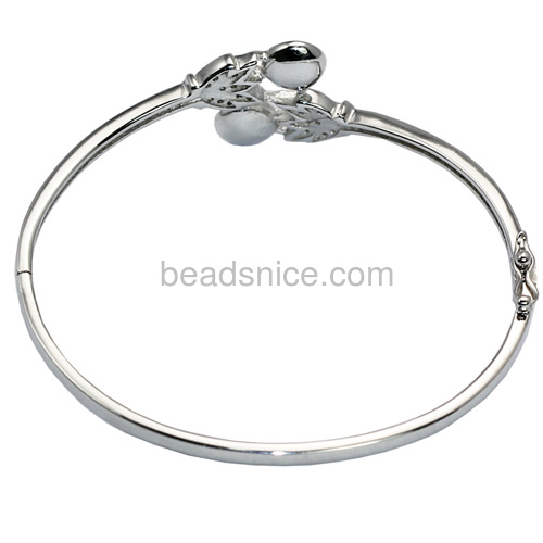 925 steriling silver bangle bracelets base for half-drill beads pearl making 6.8 inch pin size 3.1x0.9mm